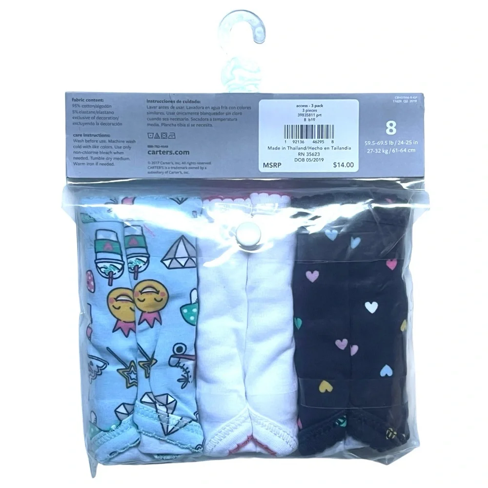 Carter's Girls 3-Pack Unicorn & Heart Print Panties - Black, White, Light Blue